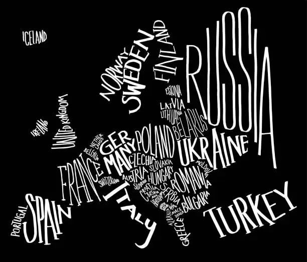 Vector illustration of europe typography map