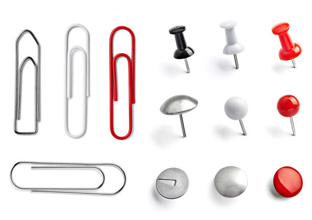 close up of push pin paperclip on white background
