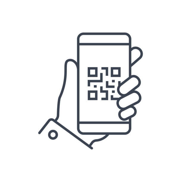 ilustrații de stoc cu qr code smartphone în mână pictograma abstract vector. ilustrație vectorială cod de bare - cititor de coduri de bare