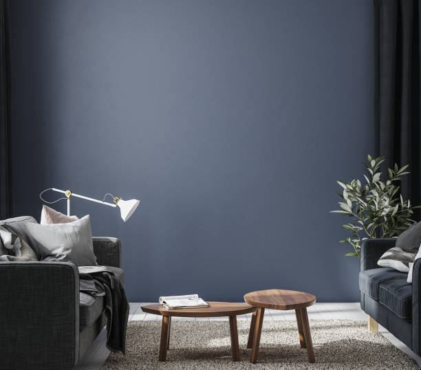 istock Home mockup in simple dark blue interior background 1324089087