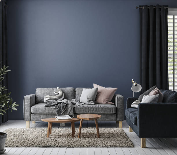istock Home mockup in simple dark blue interior background 1324089103