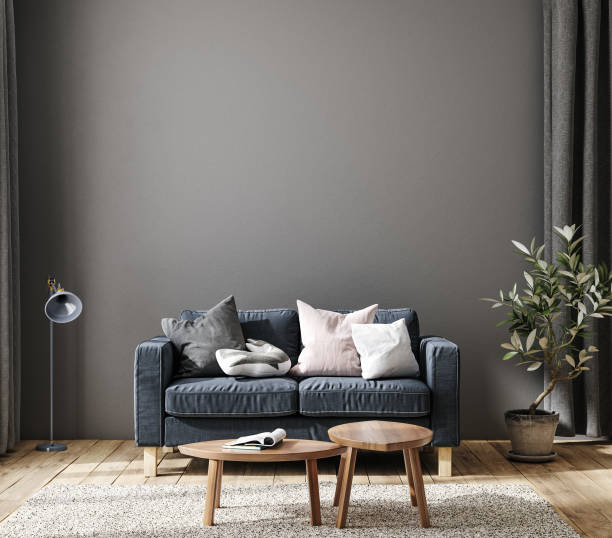 istock Home mockup in simple dark blue interior background 1324089106