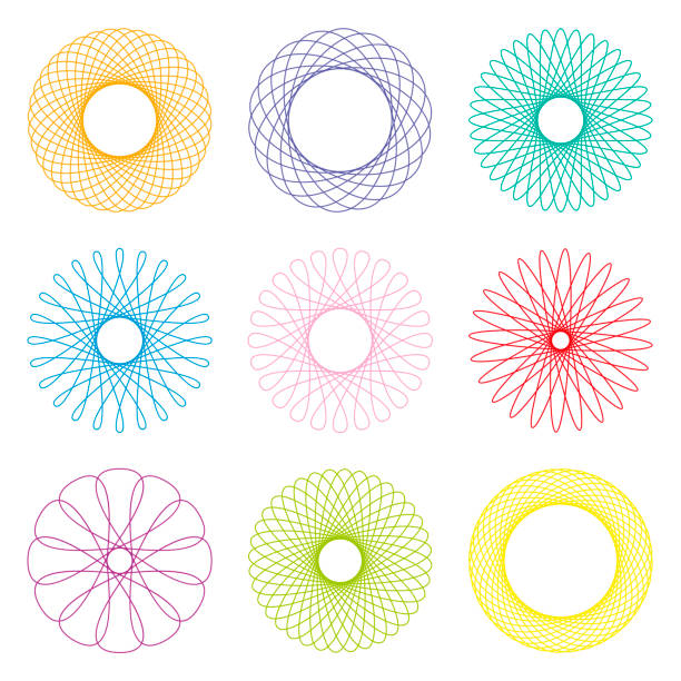 ilustrações de stock, clip art, desenhos animados e ícones de colored patterns like spirograph drawings. isolated vector illustration on white background. - hypotrochoid