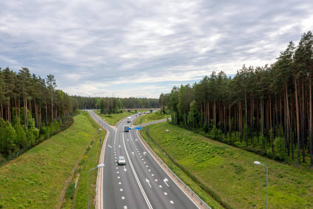 istock Highway A1 Via Baltica (between Vilnius, Riga and Tallinn), road section next to Saulkrasti, Latvia 1324093308