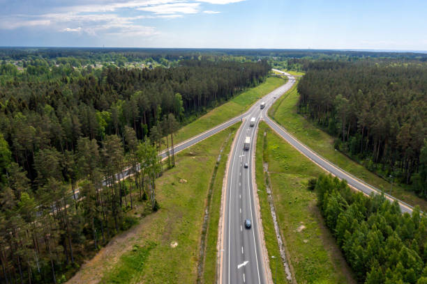 istock Highway A1 Via Baltica (between Vilnius, Riga and Tallinn), road section next to Saulkrasti, Latvia 1324093320