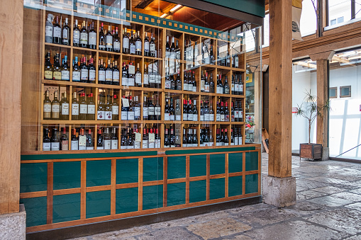 Santander, Cantabria, Spain – June 04, 2021: Wine Shop in the East market in Santander