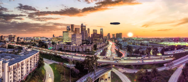 istock Los Angeles skyline sunset view 1324095320