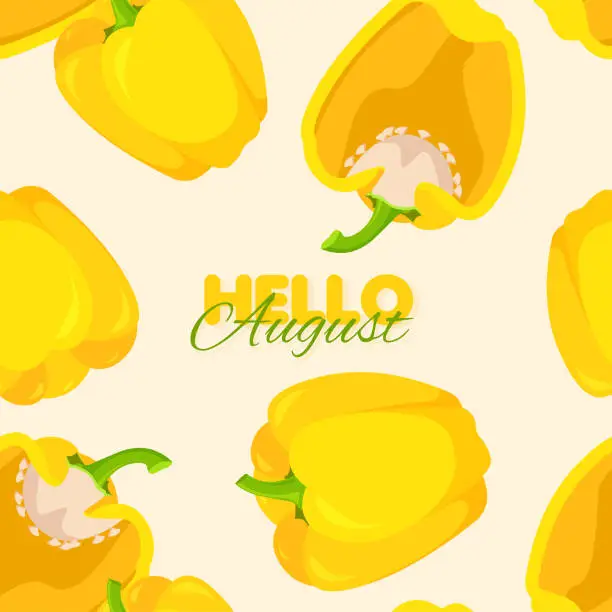Vector illustration of Yellow bell pepper seamless pattern.
