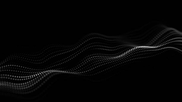 Digital dynamic wave of particles. Abstract dark futuristic background. Big data visualization. 3D rendering. stock photo