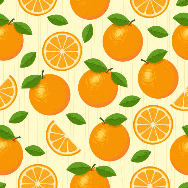 orange frucht vektor nahtlose muster. - orange frucht stock-grafiken, -clipart, -cartoons und -symbole