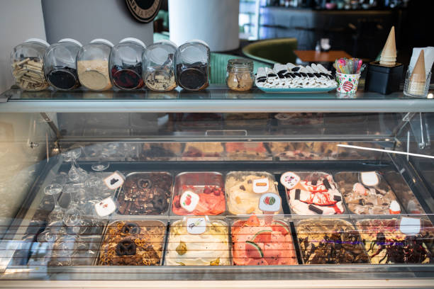 Ice cream parlor at café stock photo