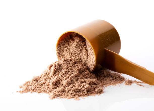 Whey protein powder chocolate whey powder isolated protein stock pictures, royalty-free photos & images