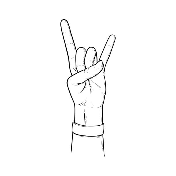 Rock sign with two fingers up. Heavy metal or rock hand gesture isolated in white background. Vector illustration Rock sign with two fingers up. Heavy metal or rock hand gesture isolated in white background. Outline vector illustration rocker nails stock illustrations