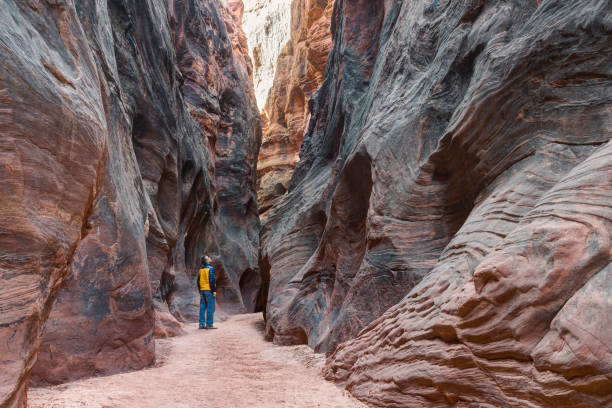 istock Man looking up at Wire Pass Canyon, Utah, USA 1324134298
