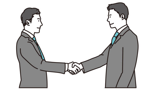 ilustraciones, imágenes clip art, dibujos animados e iconos de stock de hombre de negocios estrechando la mano - businessman two people business person handshake