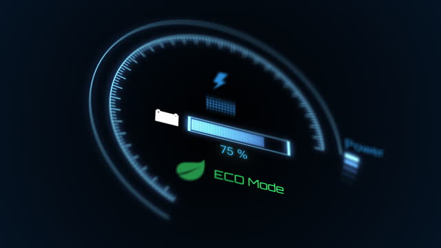 Electric car charging indicator, Car dashboard charging progress, Green energy concept