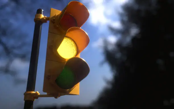 Photo of Outdoor Vertical Traffic Light Yellow Color