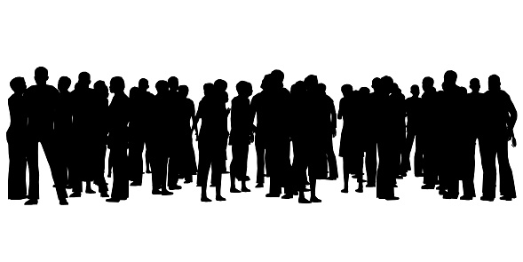 Silhouette of a crowd of people isolated on a white background. Vector illustration.