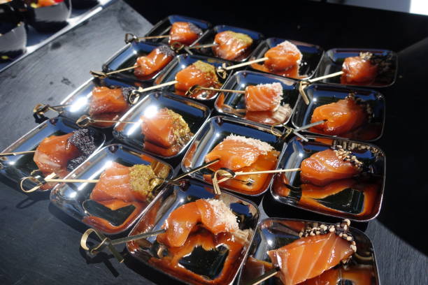 istock Smoked salmon skewers stuffed with fresh cheese  Meal buffet 1324146349
