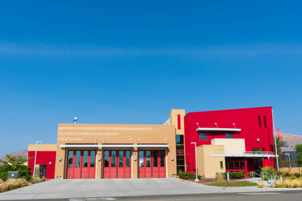 Fremont Fire Station exterior view with closed garage doors. - Fremont, California, USA - 2020