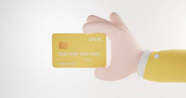 istock Cartoon hand holds a credit bank card. 3d render illustration. 1324147365