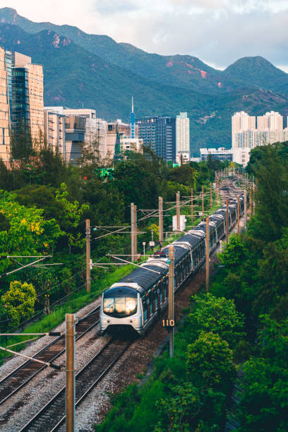 istock Speed of train pass though the platform in hong kong 1324150205