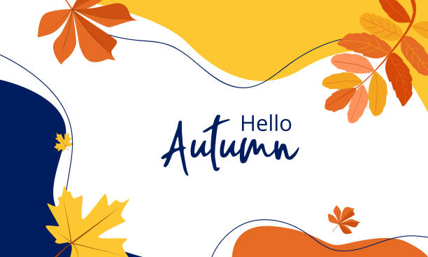 ilustraciones, imágenes clip art, dibujos animados e iconos de stock de colorido fondo abstracto de otoño en colores amarillo y rojo con hojas - leaves