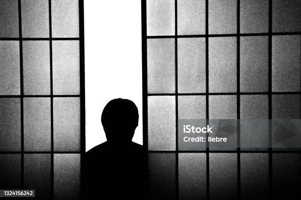 A Man Silhouette Peeking From A Shoji Stock Photo - Download Image Now - Horror Movie, Japan, Japanese Culture