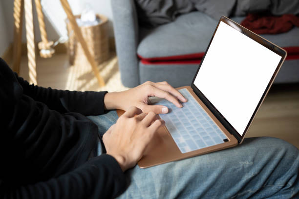 istock Casual man sitting on couch and surfing internet with laptop. 1324157956