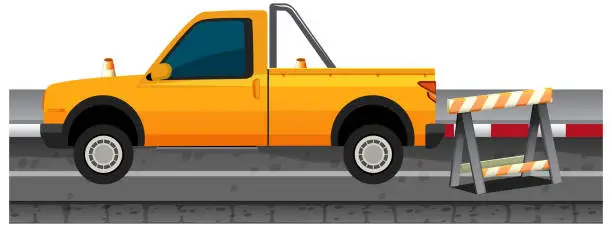 Vector illustration of Yellow pickup truck on the street scene