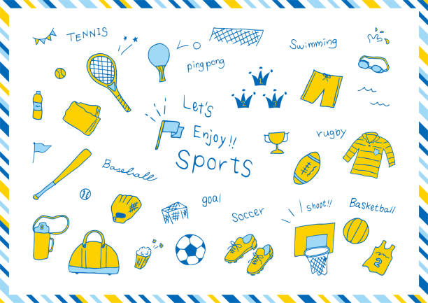様々なスポーツアイテムのアイコンセット - team sport illustrations点のイラスト素材／クリップアート素材／マンガ素材／アイコン素材
