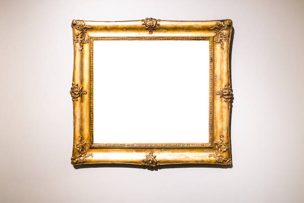 istock old wide baroque gold picture frame on brown wall 1324161318