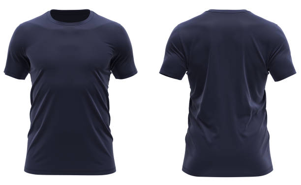 t-shirt a collo rotondo a maniche corte - navy blue foto e immagini stock