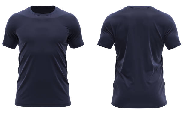 Short Sleeve Round neck T-shirt 3D render Short Sleeve Round Neck T-shirt navy blue stock pictures, royalty-free photos & images