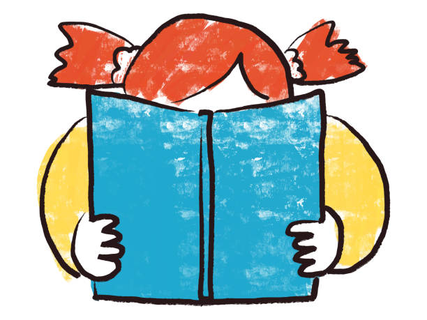 istock Ink illustration of a pigtailed girl hiding face behind book 1324166549