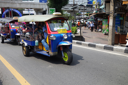Bangkok, Thailand- Jun 18, 2016: Traditional street taxi 