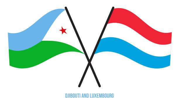 Djibouti and Luxembourg Flags Crossed And Waving Flat Style. Official Proportion. Correct Colors. Djibouti and Luxembourg Flags Crossed And Waving Flat Style. Official Proportion. Correct Colors. flag of djibouti stock illustrations