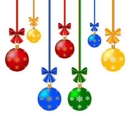 collection of christmas balls for tree decoration, happy new year