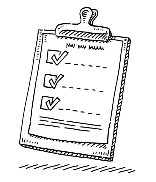 ilustrações de stock, clip art, desenhos animados e ícones de clipboard checklist symbol drawing - checkbox check mark checklist clipboard