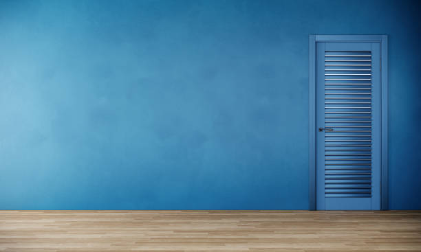 istock empty room interior design with blue wall and parquet floor, 3d rendering 1324177430