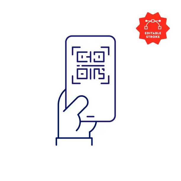 Vector illustration of Digital Vaccine Passport on Mobile Phone Screen Line Icon with Editable Stroke