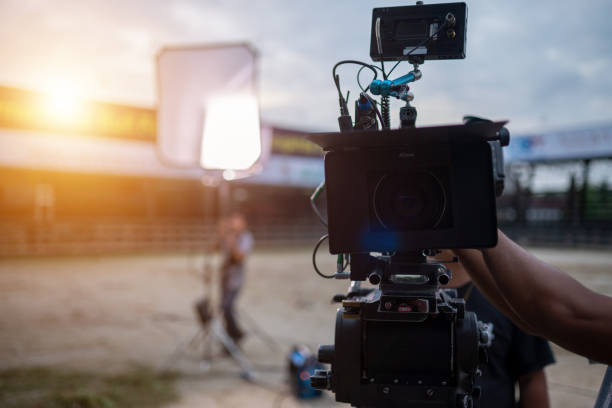 istock Production film set camera and lighting on set 1324179174