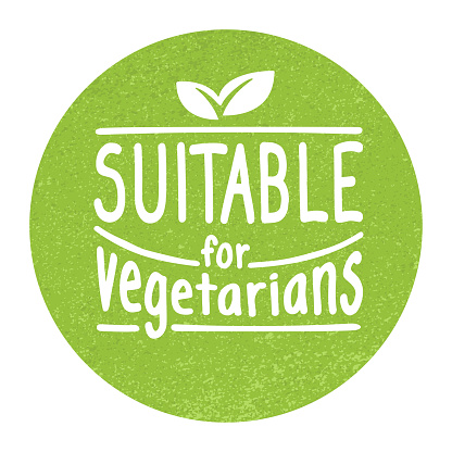 Suitable for Vegetarians badge - food products sticker stamp with non-meat composition - isolated vector emblem