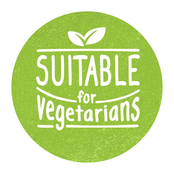 Suitable for Vegetarians - vegan-friendly badge Suitable for Vegetarians badge - food products sticker stamp with non-meat composition - isolated vector emblem vegetarianism stock illustrations