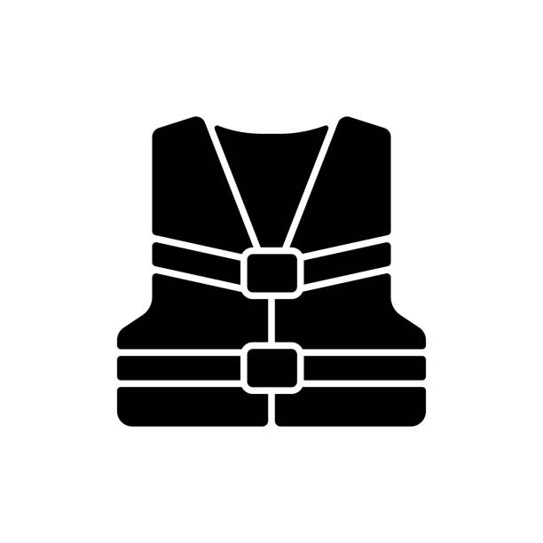 ilustrações de stock, clip art, desenhos animados e ícones de life jacket black glyph icon - life jacket safety rescue silhouette