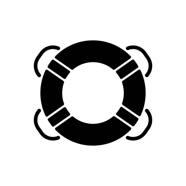 ilustrações de stock, clip art, desenhos animados e ícones de ring buoy black glyph icon - life belt water floating on water buoy