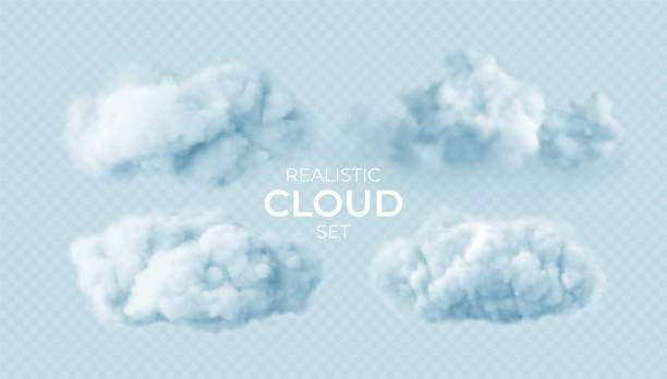 ilustraciones, imágenes clip art, dibujos animados e iconos de stock de nubes esponjosas blancas realistas establecidas aisladas sobre fondo transparente. fondo de cielo en la nube para su diseño. ilustración vectorial - sea of cloud