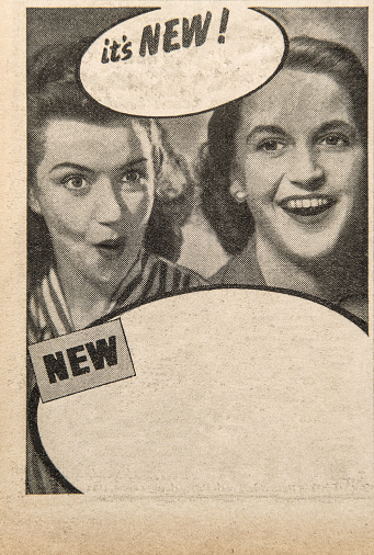 Used paper background. Old newspaper page with vintage advertising