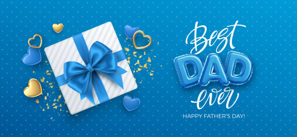 Best Dad Ever. Happy Fathers day Festive event banner. Happy birthday holiday background. Holiday gift box on the Blue background. Vector illustration Best Dad Ever. Happy Fathers day Festive event banner. Happy birthday holiday background. Holiday gift box on the Blue background. Vector illustration EPS10 best dad ever stock illustrations