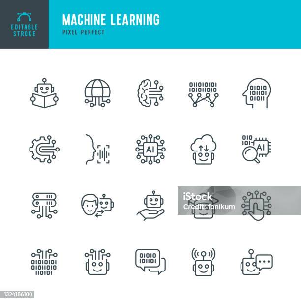 Machine Learning Thin Line Vector Icon Set Pixel Perfect Editable Stroke The Set Contains Icons Artificial Intelligence Robot Computer Language Big Data Digital Profile Ai Research Neural Network Stock Illustration - Download Image Now